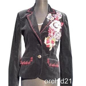Cache Black Velvet Elaborate Textured Embellished Lined Jacket NWT New $288